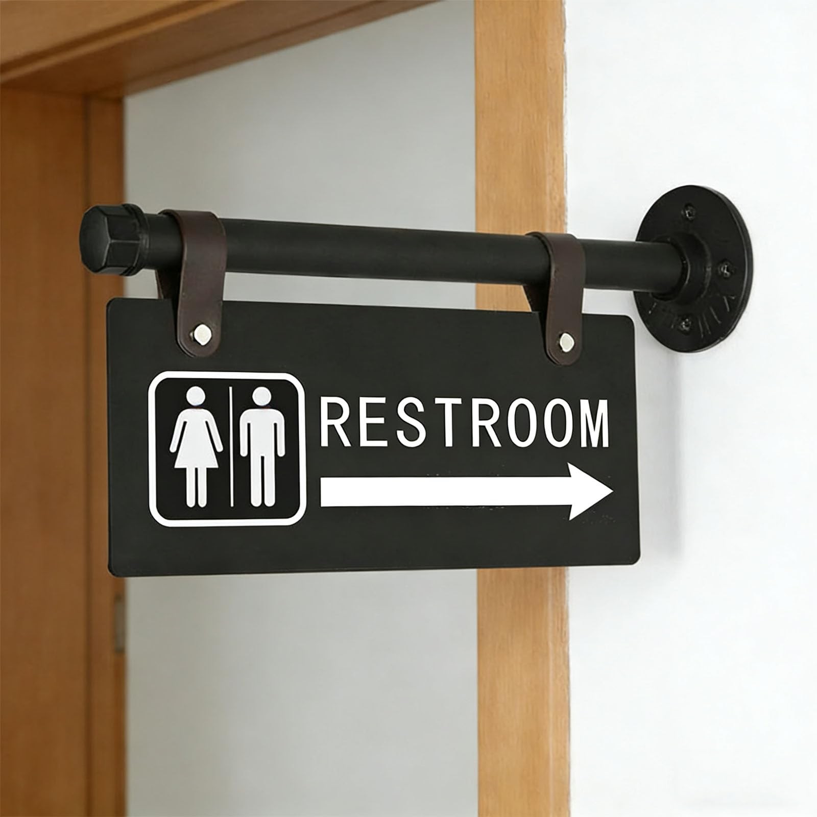 Modern Restroom Sign with Left Arrow,Double Sided,11″ x 6″，Wall-Mounted Unise…