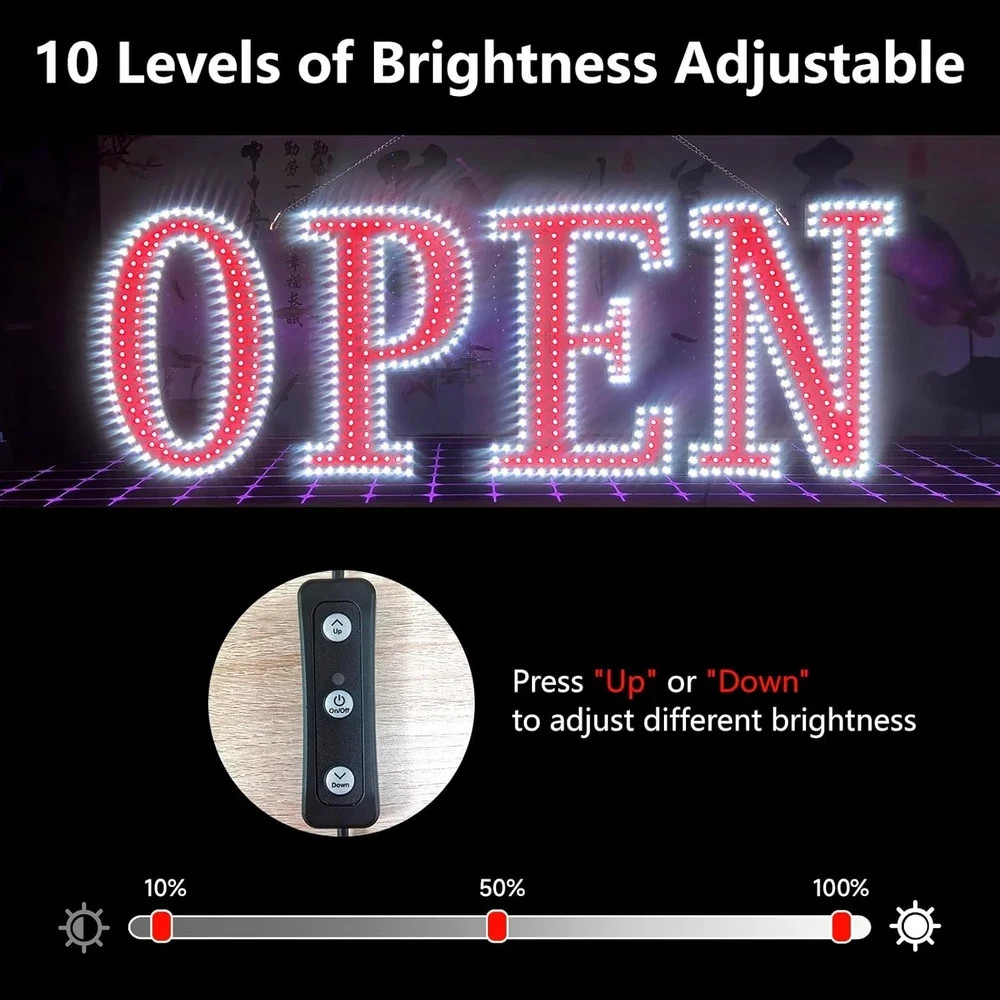 48″x17″ Super Large LED Open Signs for Business with Remote Control, 10 Levels B