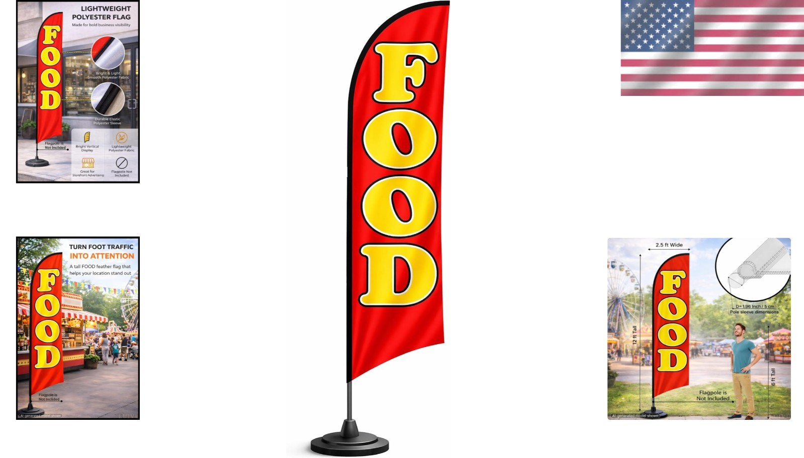 Celebrate with 12×2.5 ft Food Feather Flags – Ideal for Shops & Food Festivals