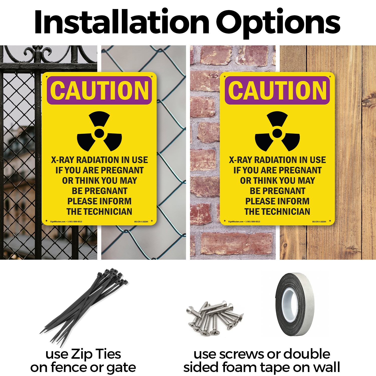 X-Ray Radiation In With Symbol OSHA Caution Radiation Sign, Decal 5 or 10 Pack