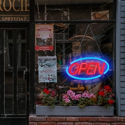 LED Open Sign for Business Window with Remote Control Blue-Red 24×12 in