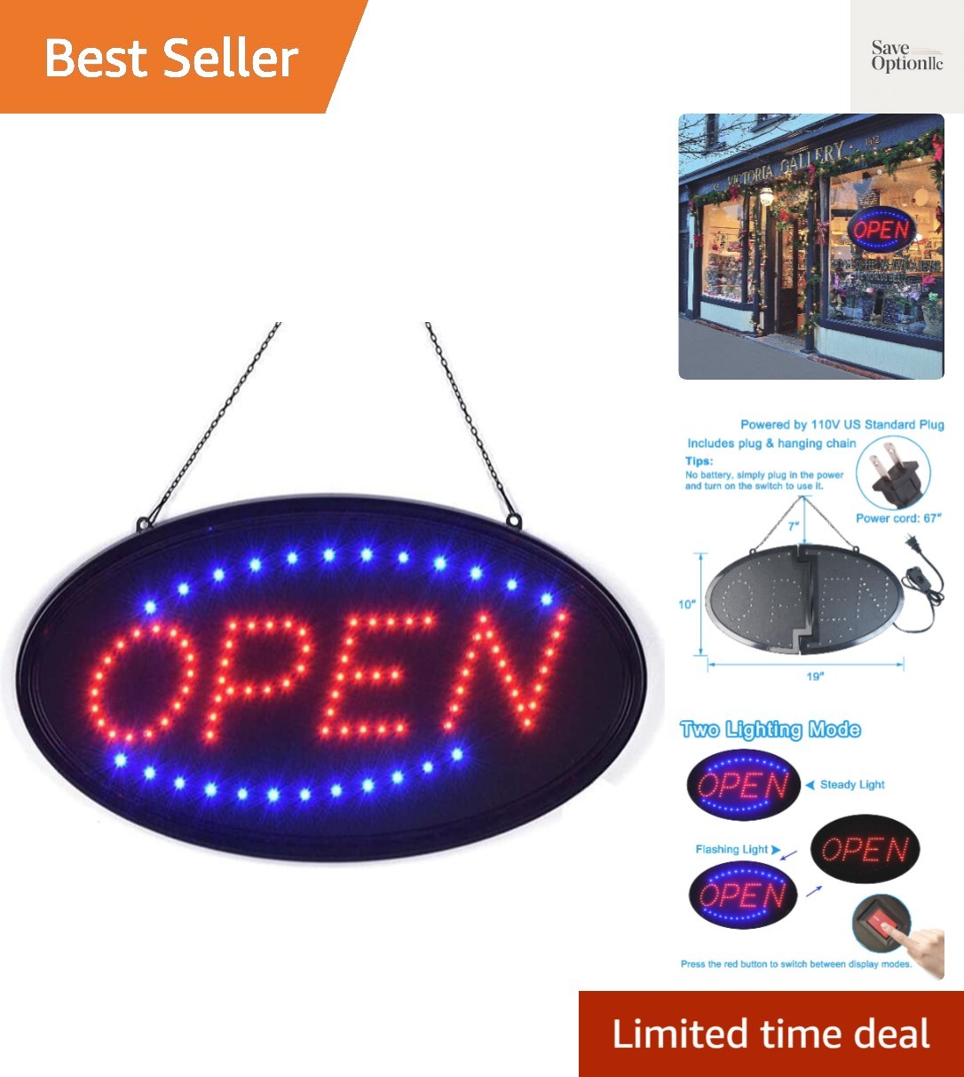 LED Open Sign, 19″x10″ Bright High Visibility Advertisement Board Electric Di…