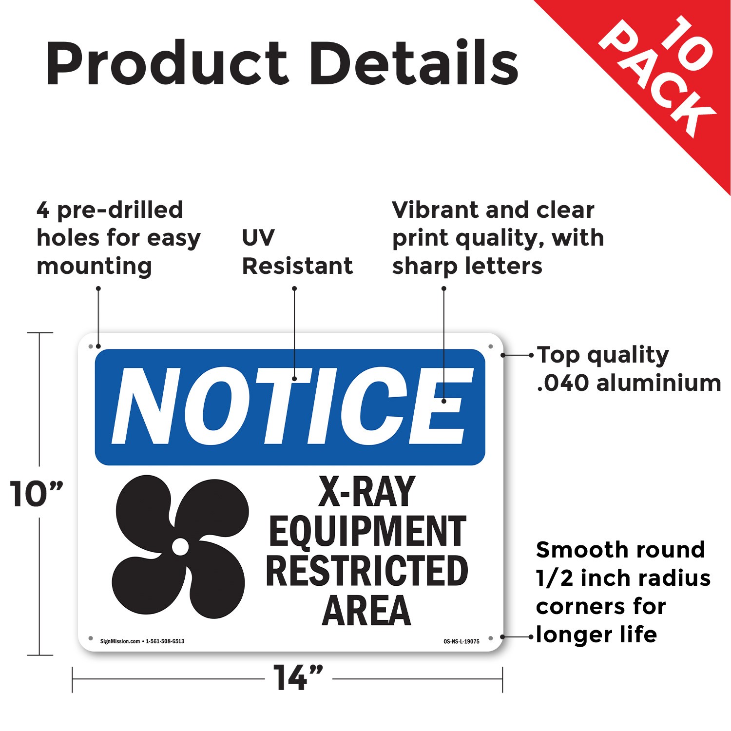 X-Ray Equipment Restricted Area OSHA Notice Sign Metal,, Decal 5 or 10 Pack