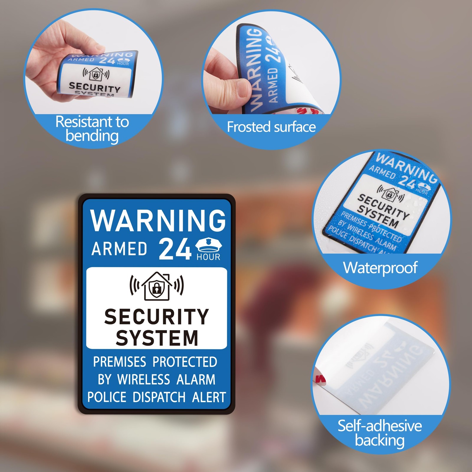 2PCS Security Alarm System Sign for Home, Self-Adhesive Small 24 Hours Warnin…