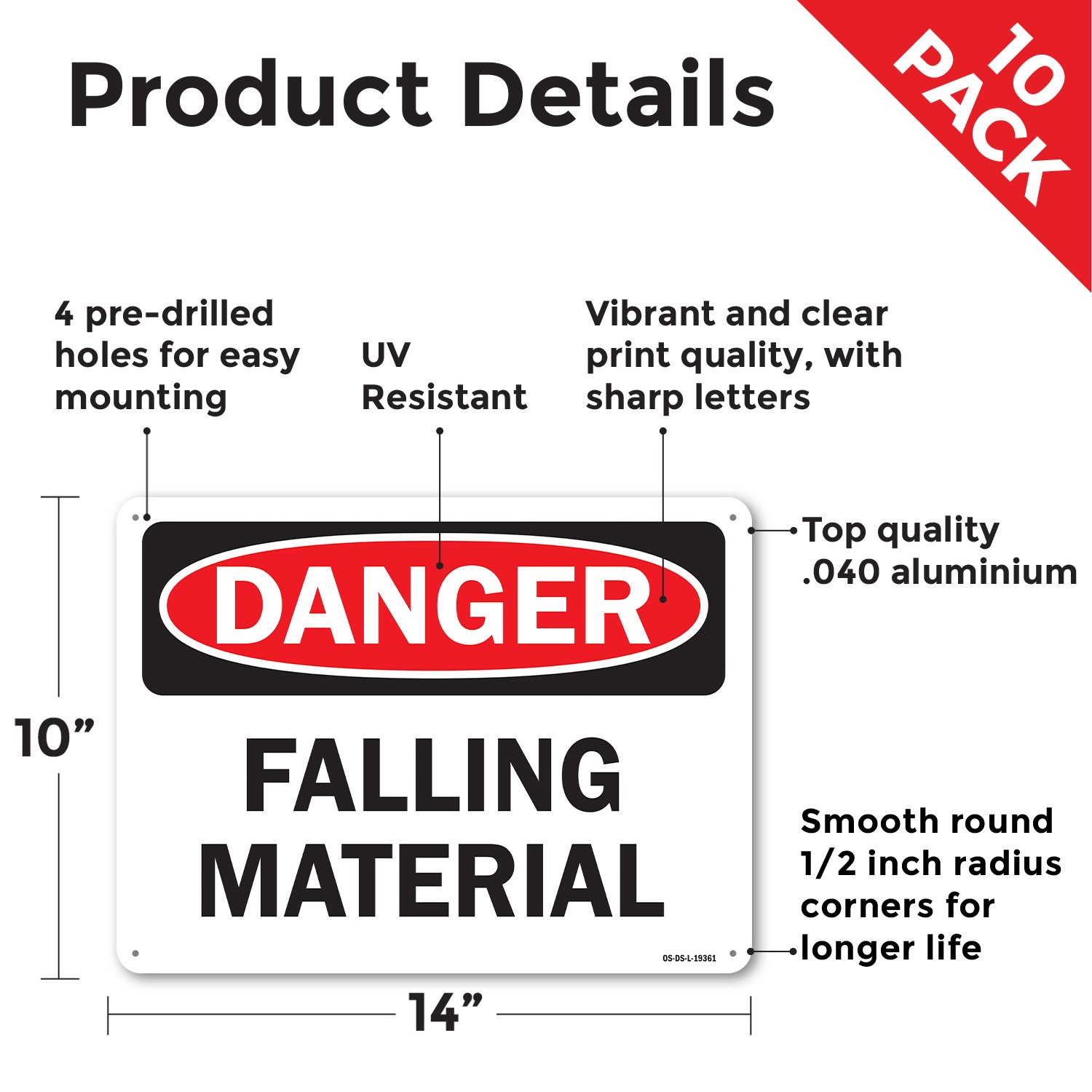Falling Material OSHA Danger Sign Metal, Plastic, Or Decal – 5 or 10 Pack