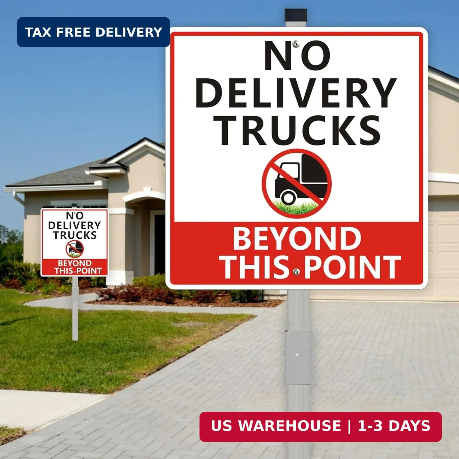 2Pack No Delivery Trucks Beyond This Point Sign with 28-Inch Stakes, 10×10 Inche