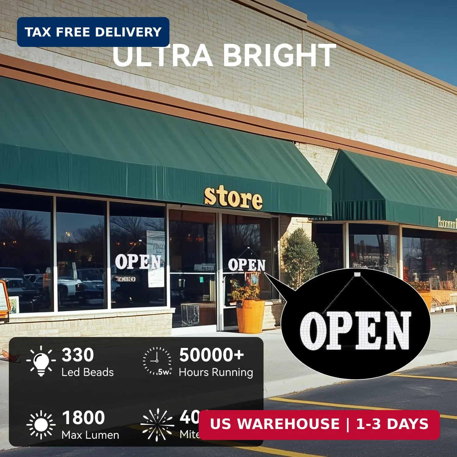 LED Open Signs for Business, 30” x 10″ Large Bright Flashing Open Sign with Rem