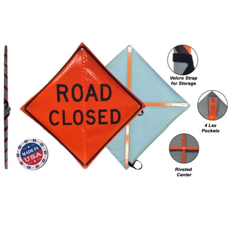 48×48 Non-Reflective, Vinyl Roll Up Road Work Sign with Fiberglass Ribs / Batons