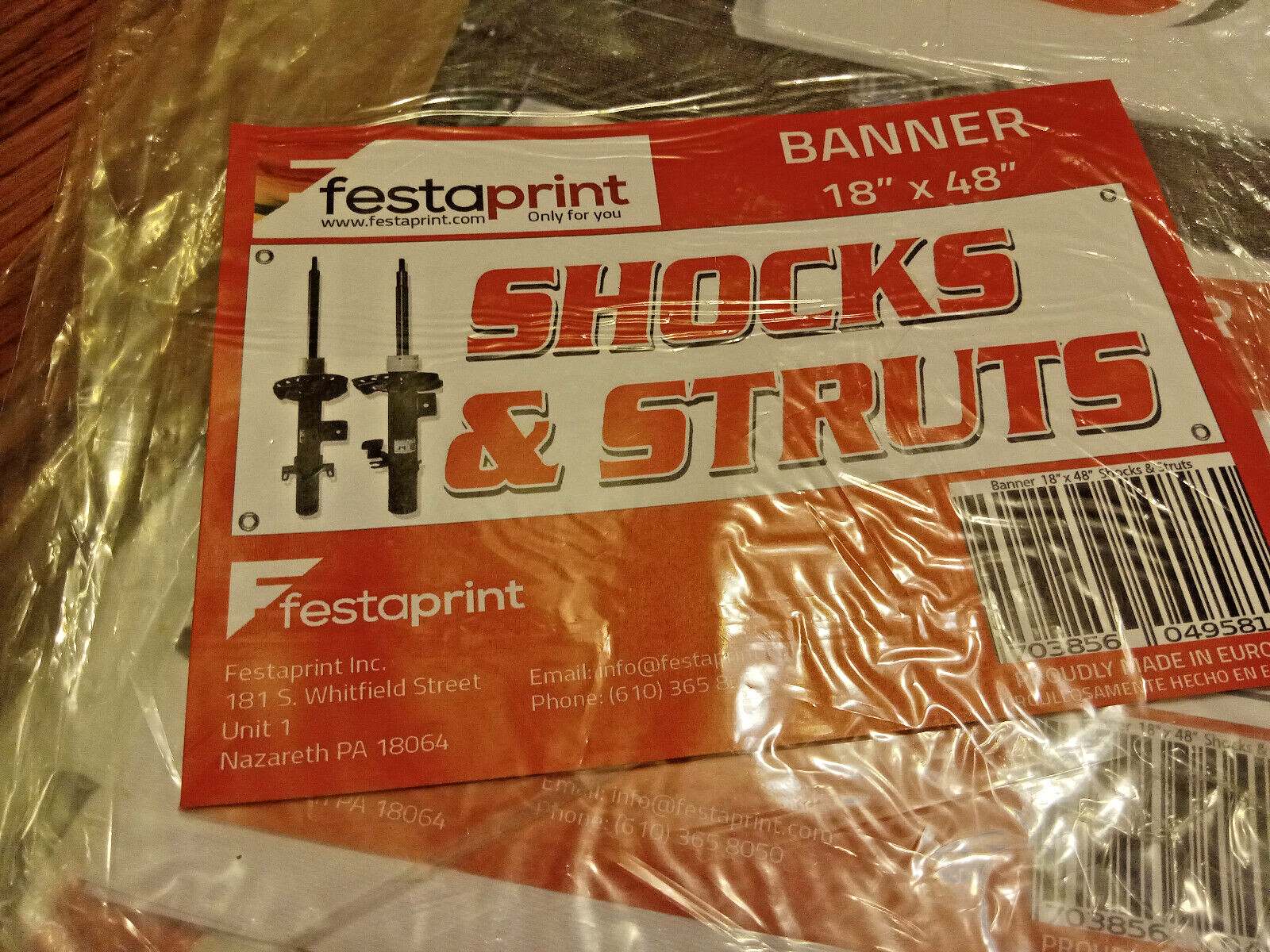 “SHOCKS & STRUTS” Vinyl Banner – WINDOW HANGING SIGN FESTAPRINT 18″X48″