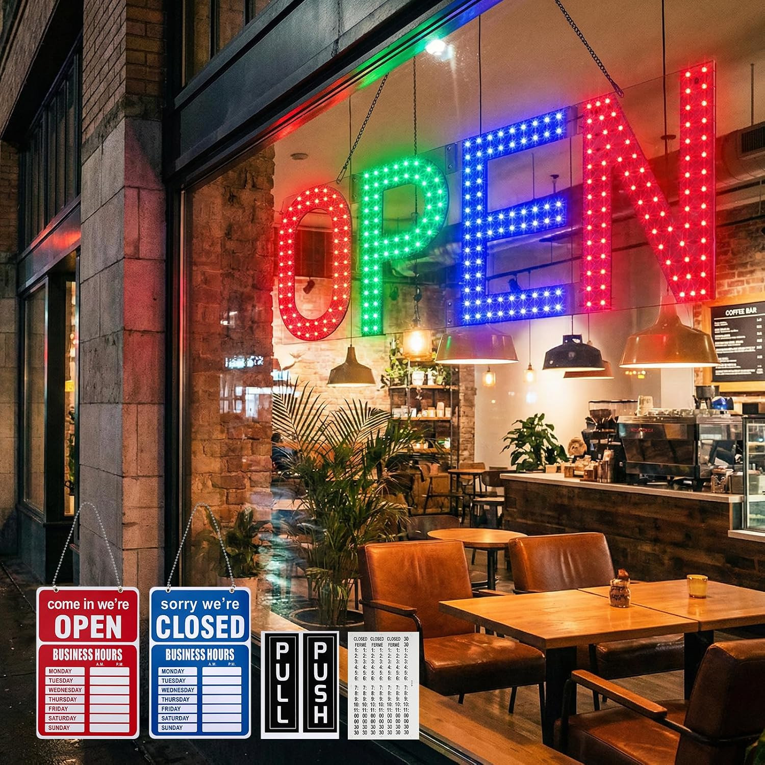 LED Open Sign for Business 40″X14″ Dimmable Large Light up Sign Multi-Color