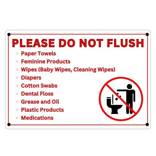 Please Do Not Flush Sign for Bathroom, 10 x 7 Inch Plastic, Adhesive, 1 Sign