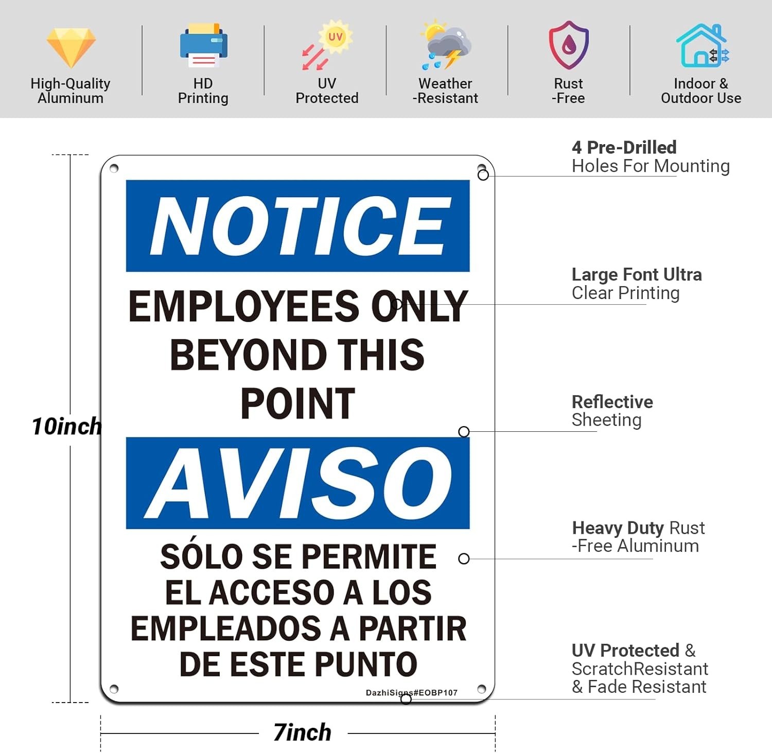 10”x7” Rust-Free Reflective ‘No Customers Allowed’ Sign – 2 Pack, Easy Install