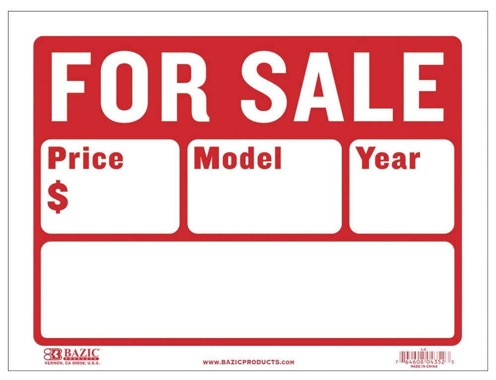 BAZIC 9″ X 12″ For Sale Sign for Car and Auto Sales (2-Line) (S-2)