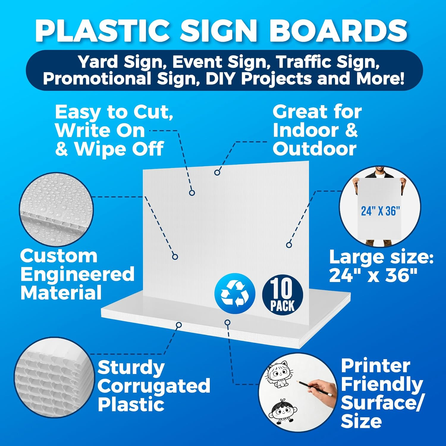 10-Pack Poster Board 24X36 Corrugated Plastic Sheets – 4Mm, Extra Large Waterpro
