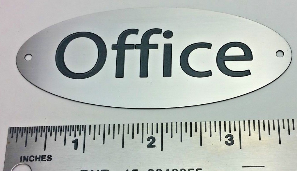 Stainless Steel OVAL SIGN “OFFICE” Classic Deeply Etched / Solid made in USA
