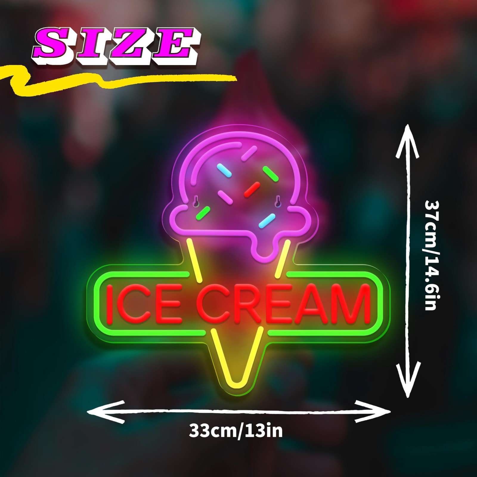 Ice Cream Neon Sign Light up Acrylic LED Lamp with USB Powered Ice Cream Lett…