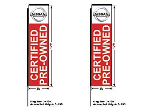 Nissan Certify Preowned Rectangular Flag, 15′ Pole and Ground Spike, 3’w x 12’h