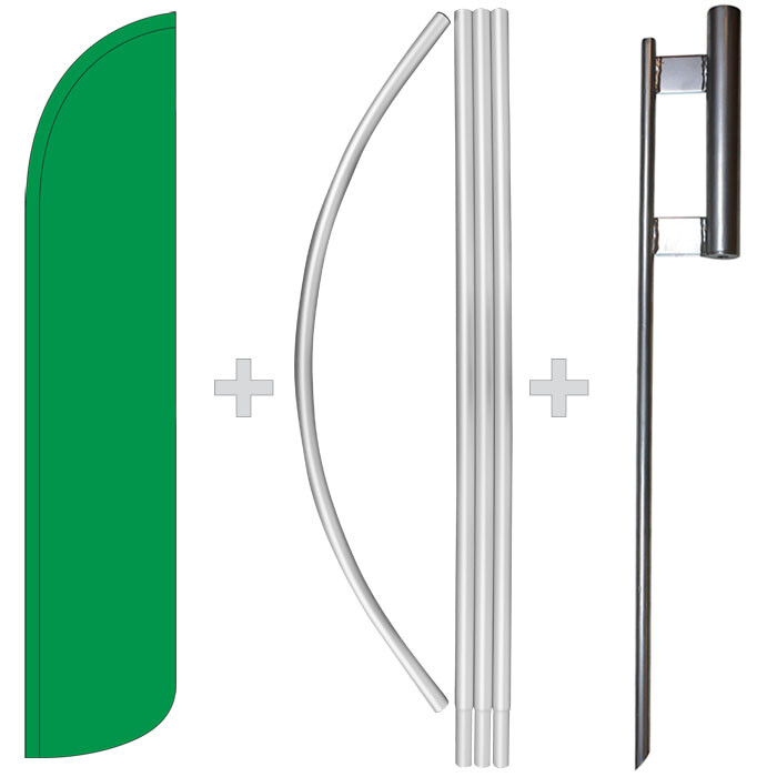 Solid Green 15′ Tall Windless Swooper Feather Banner Flag & Pole Kit