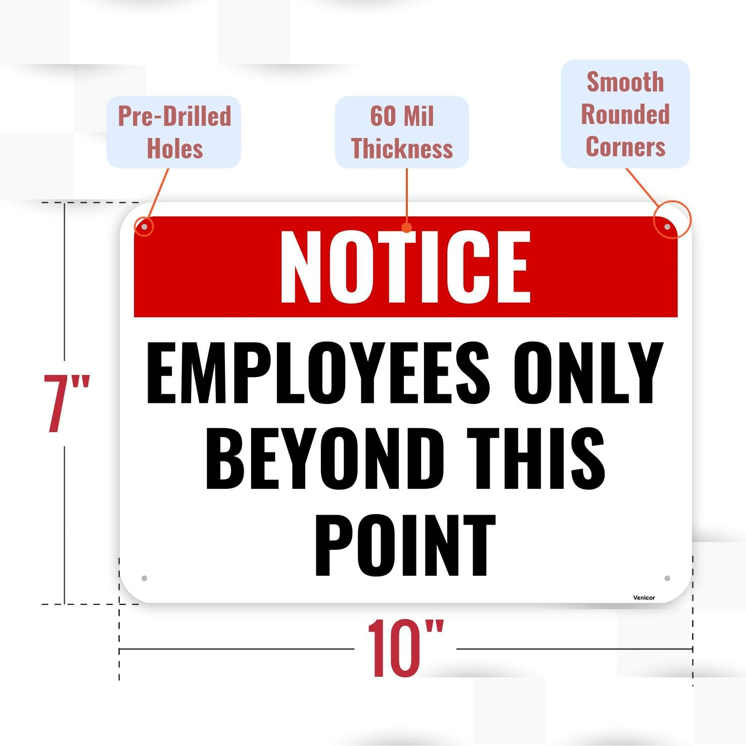 2PC Employees Only Beyond This Point Sign, 10 x 7 Inches – Aluminum – No Custome