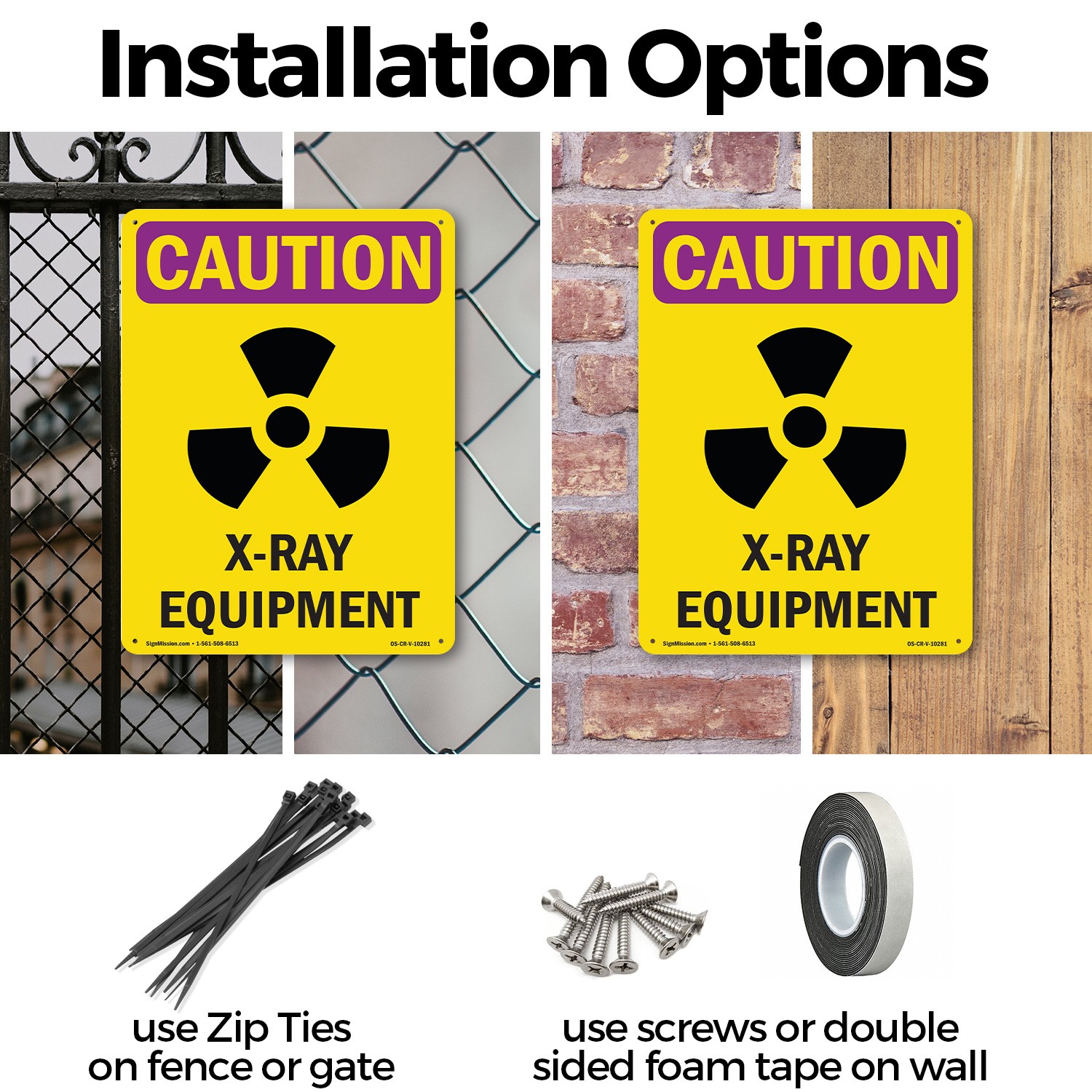 X-Ray Equipment With Symbol OSHA Caution Radiation Sign Or Decal – 5 or 10 Pack