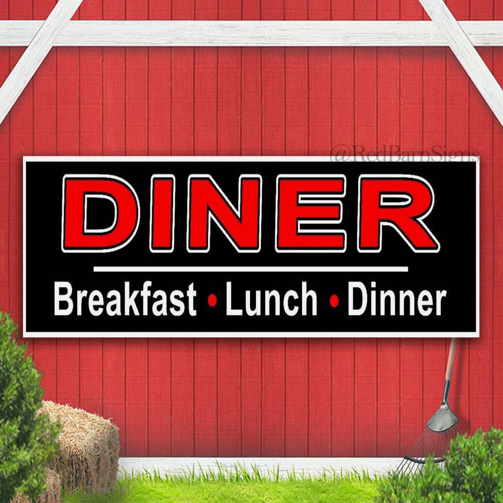 DINER Breakfast Lunch Indoor Outdoor Banner Sign with grommets