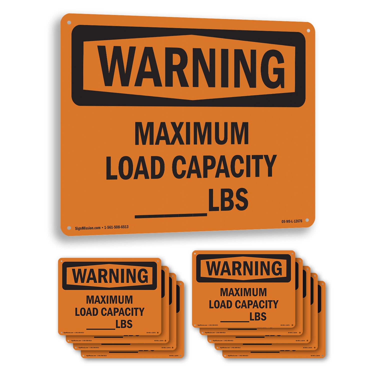Maximum Load Capacity lbs OSHA WARNING Sign Metal, Plastic, Decal 5 or 10 Pack