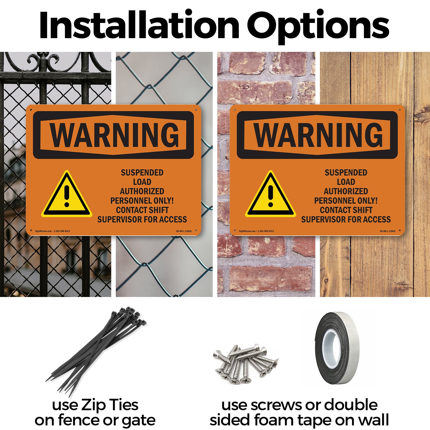 Suspended Load Authorized Personnel Only OSHA WARNING Sign, Decal 5 or 10 Pack