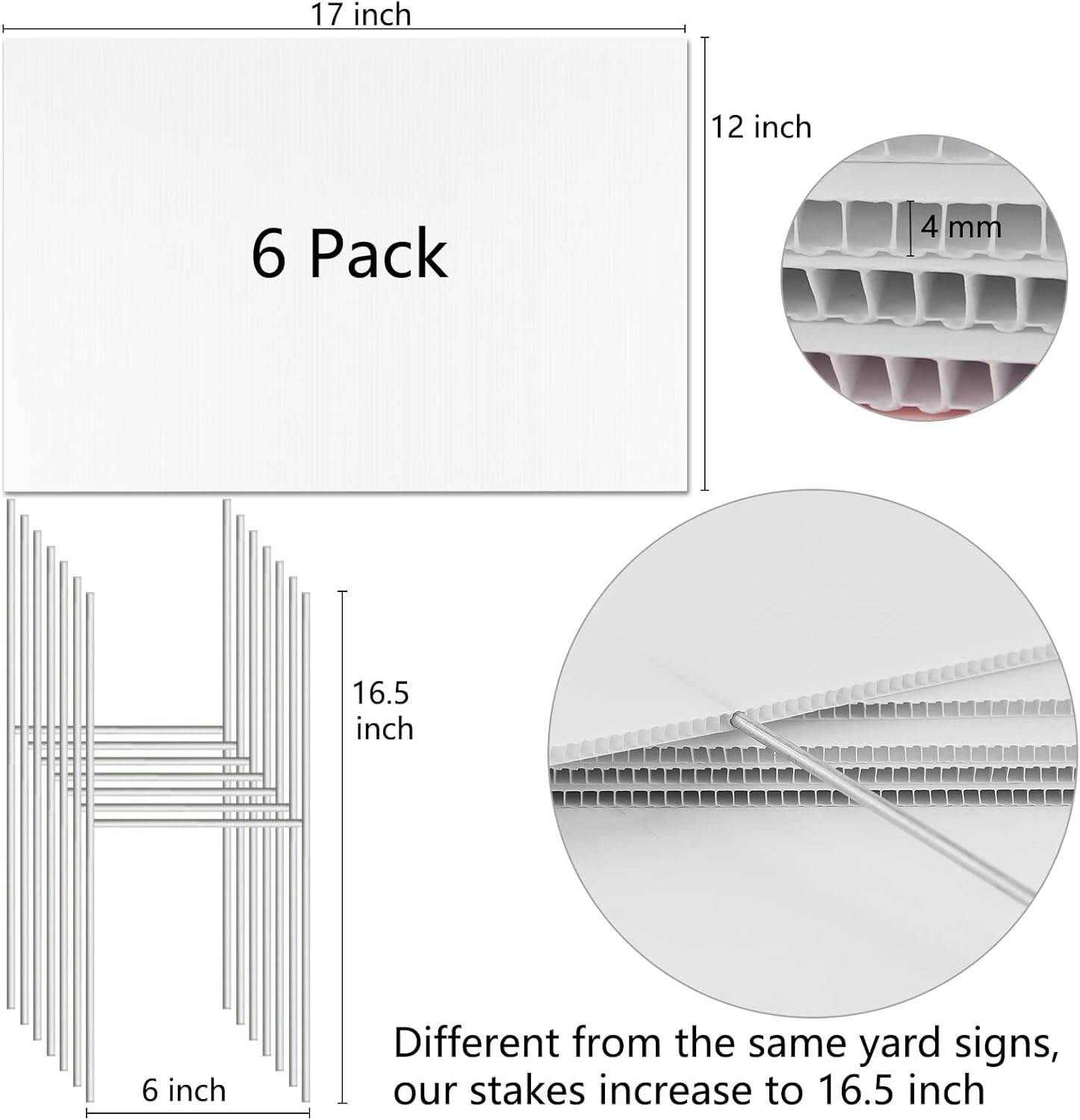 Blank Yard Signs with Stakes 6 Pack Outdoor Corrugated Plastic 17×12 Inches