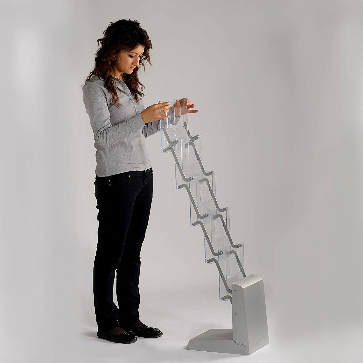 8.5×11.5, Pocket Literature Floor Zig Zag Folding Display Stand, Adjustable