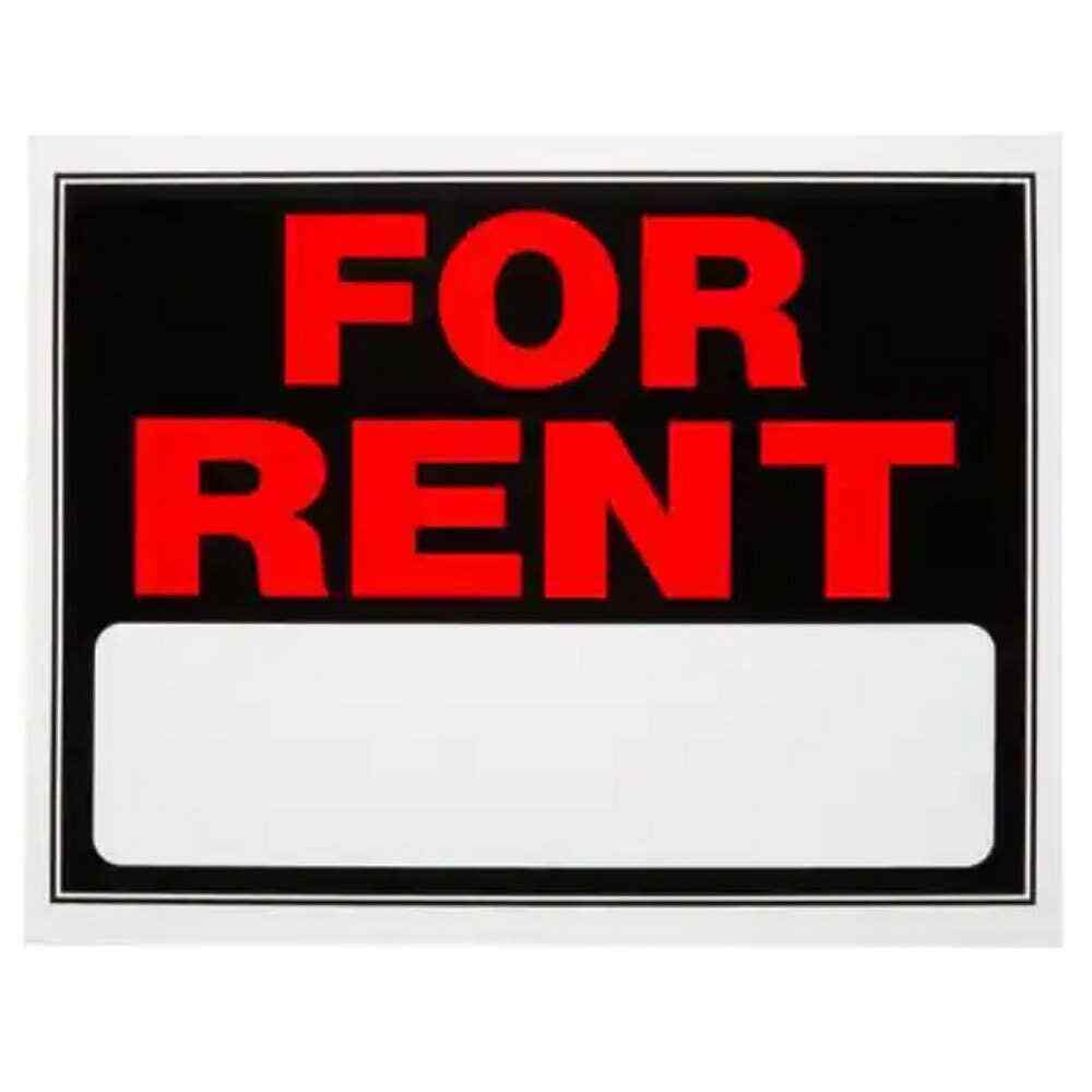 8 x 12 In. FOR RENT sign, Black w/ Red Letters and White Space for more Info