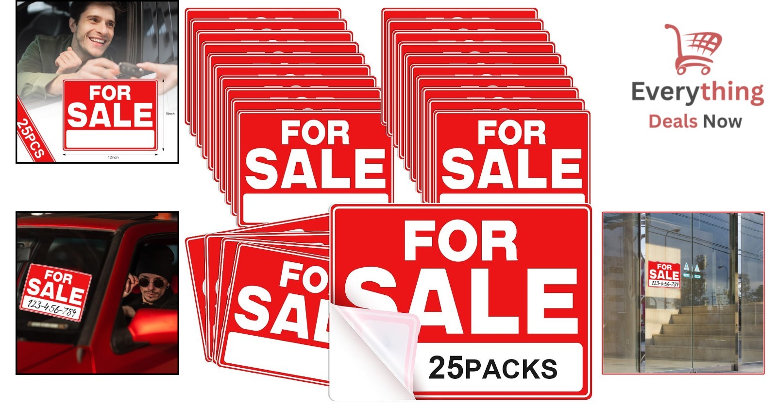 25 For Sale Signs for Car Vehicle House Window Adhesive Waterproof 9×12 Inches