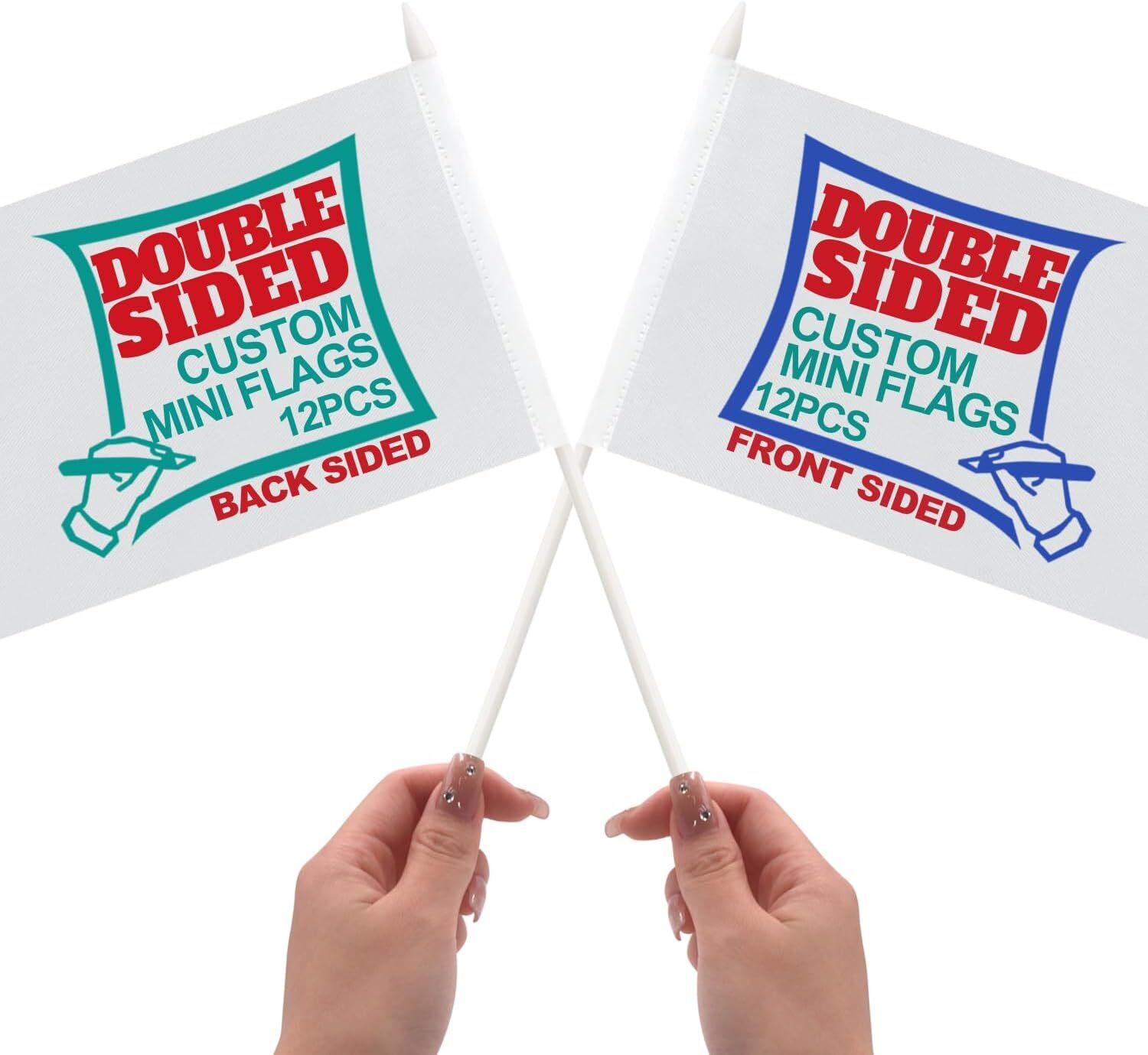 Anley Double Sided Custom Mini Stick Flag Customized Handheld Miniature Banners