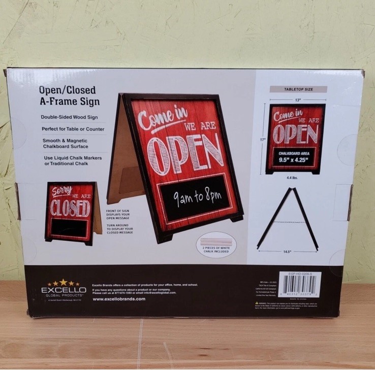 Excello Global Products Double-Sided Wood Magnetic Chalkboard A-Frame Sign 13×17