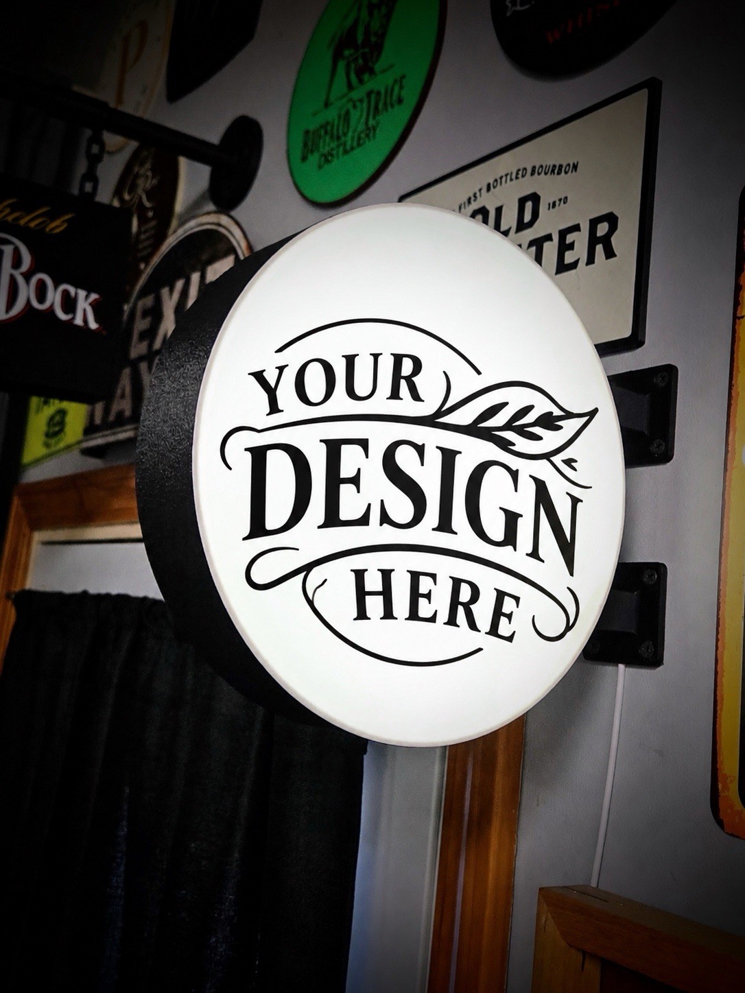 Round Double-Sided LED Projecting Sign – Custom Business, Garage, Bar 13inch