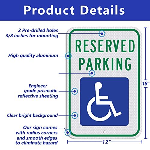 Handicap Parking Sign – 18 x 12 Inch Aluminum With ADA Assorted Colors