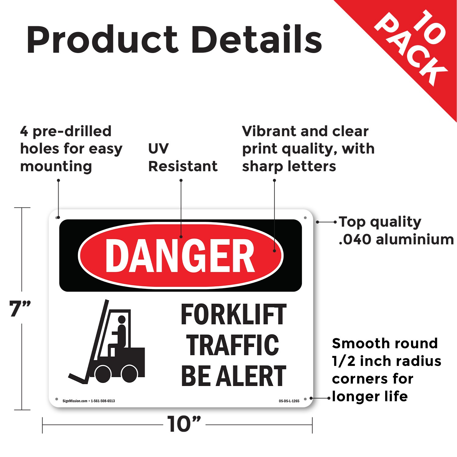 Forklift Traffic Be Alert OSHA Danger Sign Metal Plastic Or Decal – 5 or 10 Pack