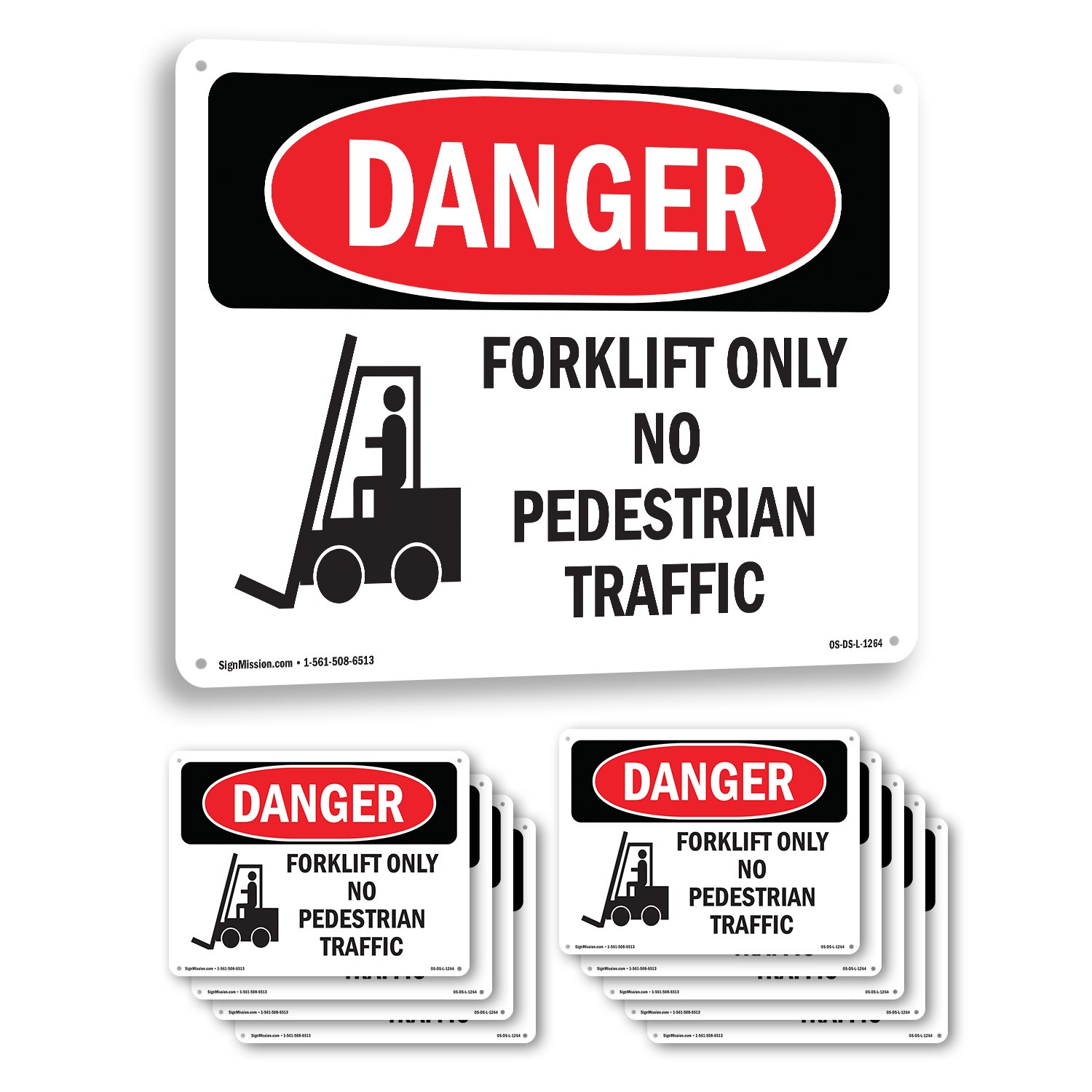 Forklift Only No Pedestrian Traffic OSHA Danger Sign Or Decal – 5 or 10 Pack