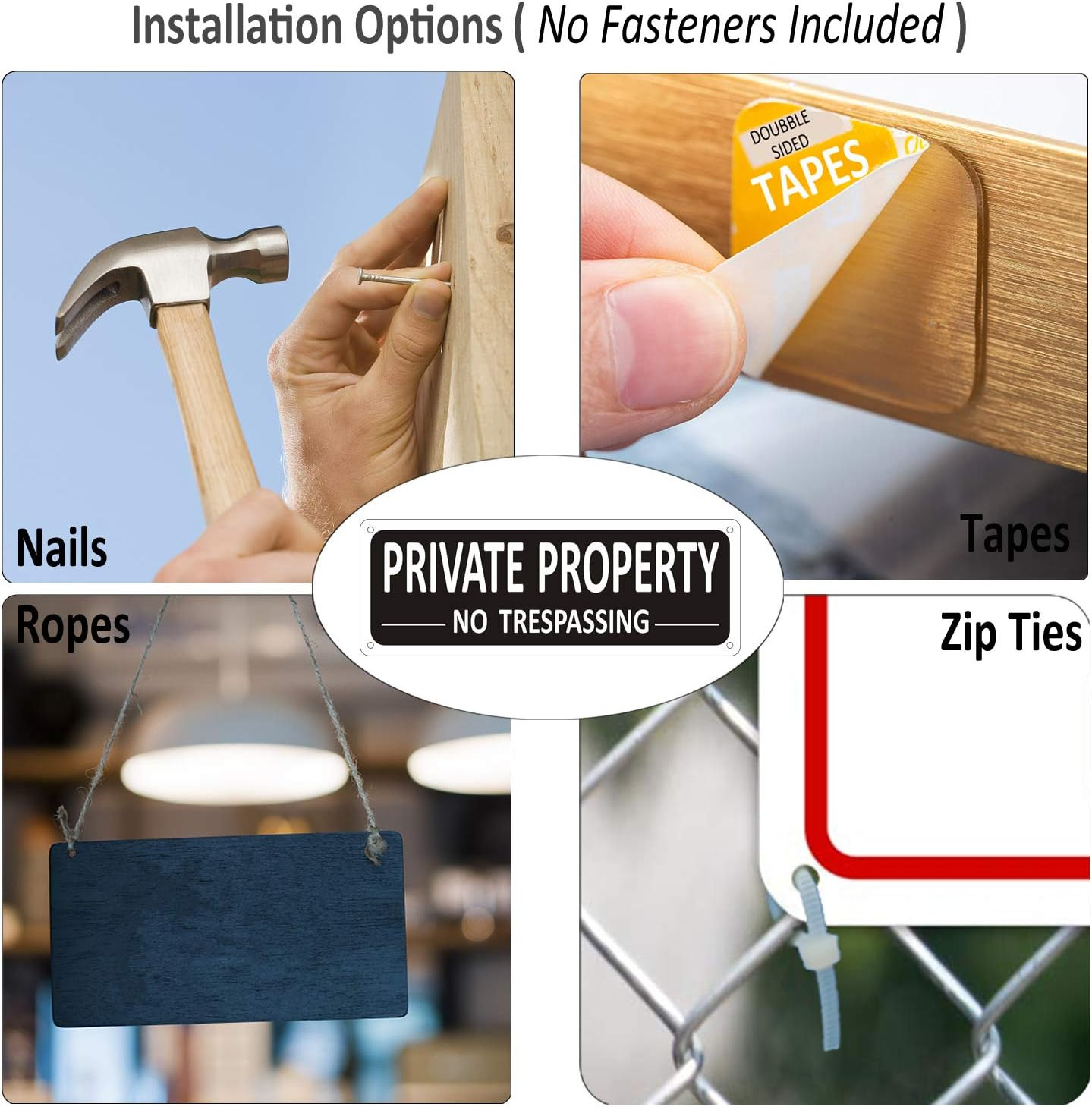 (2 Pack) Heavy-Duty Metal No Trespassing Signs Private Property, 10″ X 3.5″ Alum