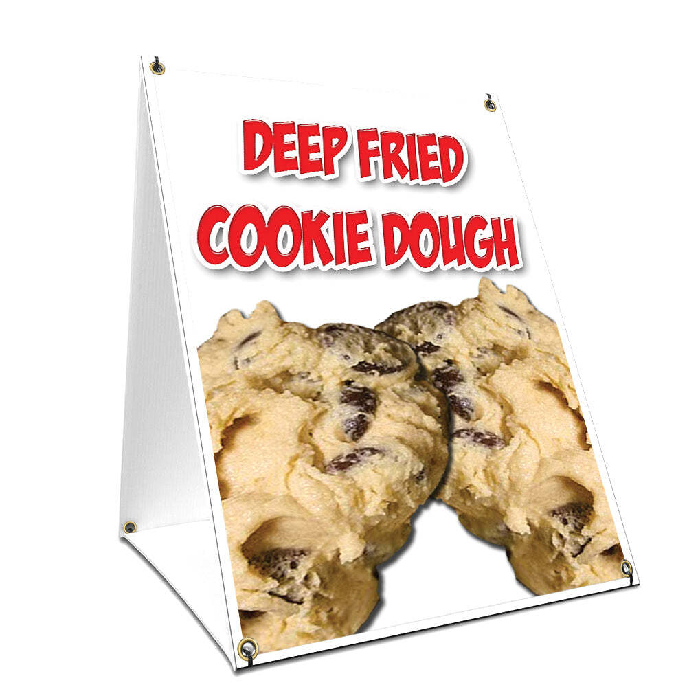 A-frame Sidewalk Deep Fried Cookie Dough Sign With Graphics On Each Side