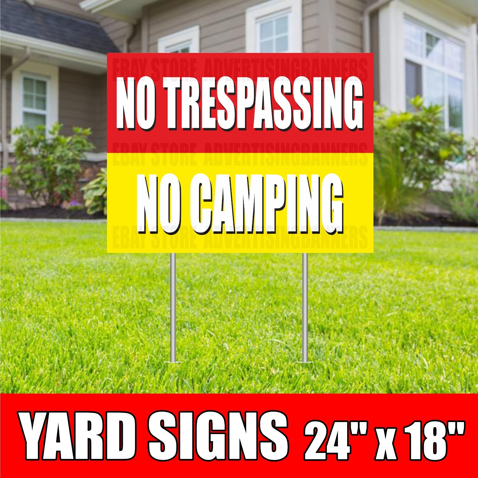 NO TRESPASSING NO CAMPING Yard Sign with H-Stakes STOP PRIVATE PROPERTY