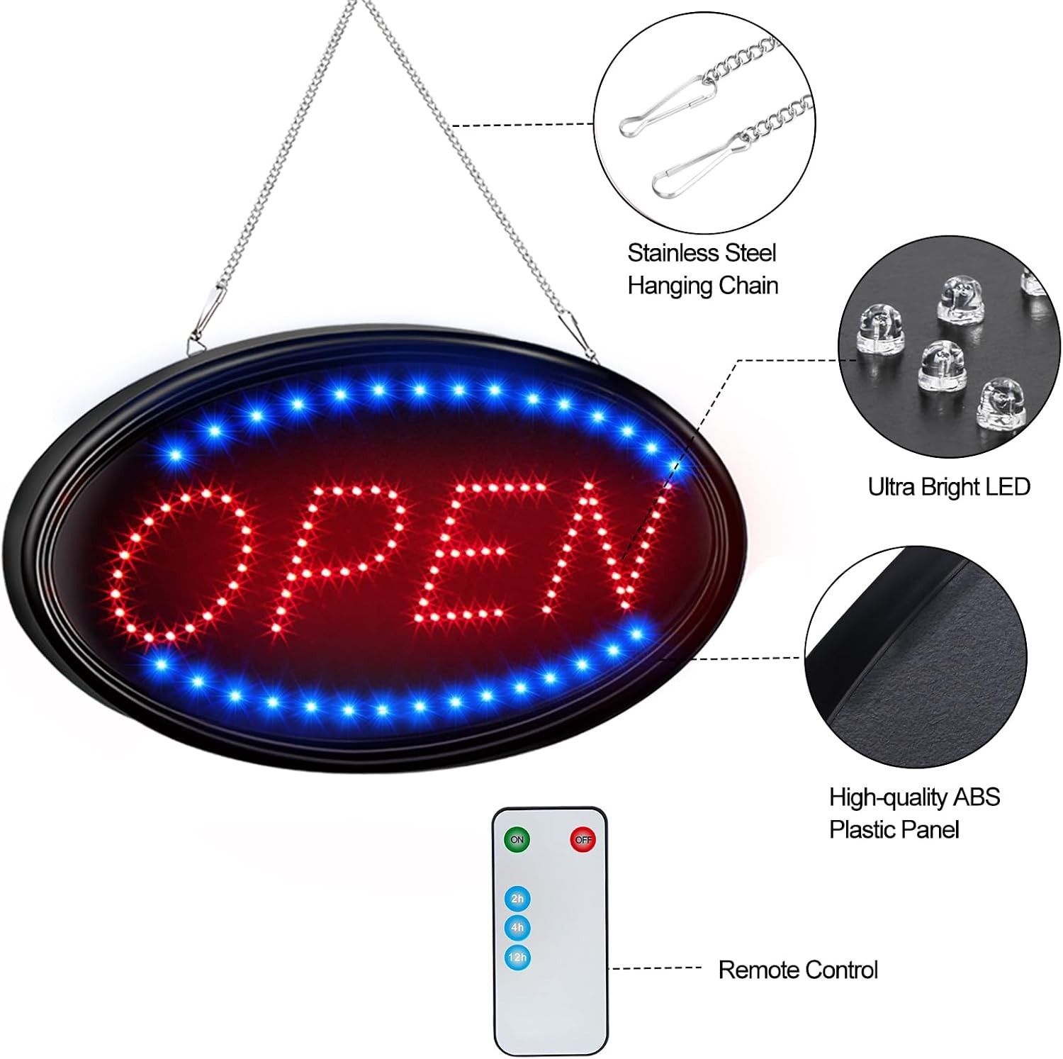 LED Open Sign, 23″x14″, with Remote, Timer & Flash/Steady Modes | Ultra brigh…