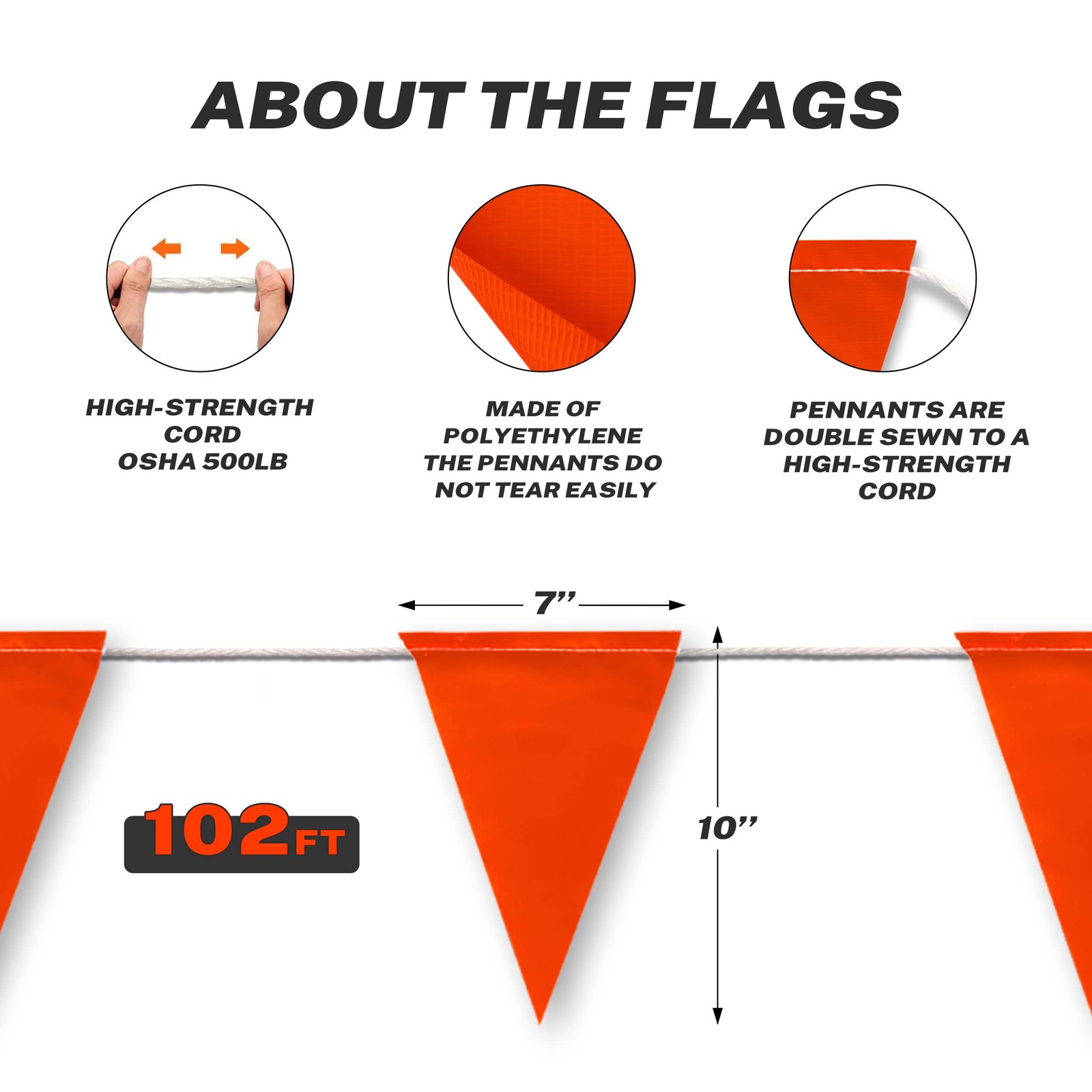 Orange Perimeter Marking Flags 102ft 45 Pennant OSHA Hazard Traffic Control