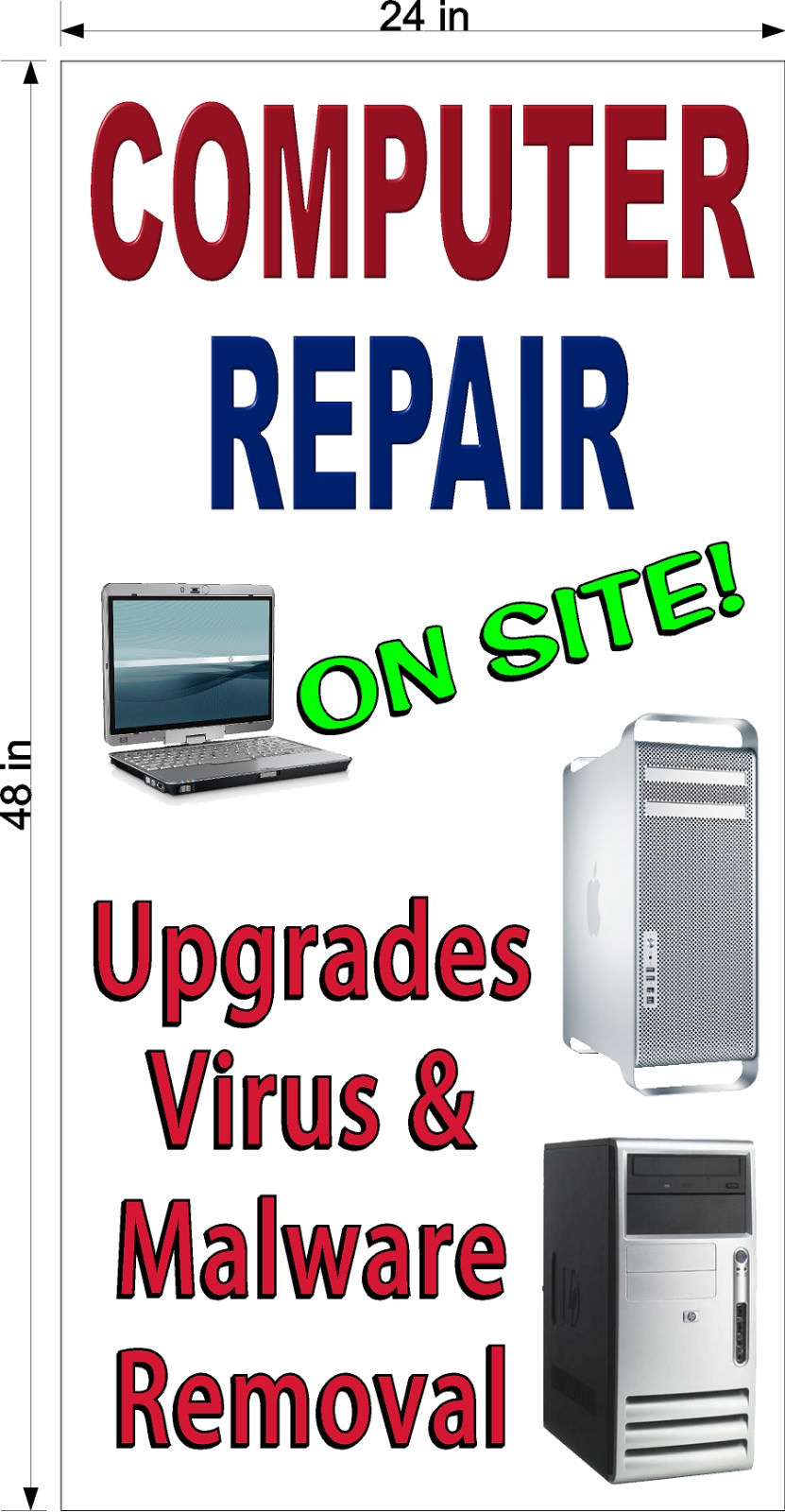 NEW PERFORATED WINDOW DECAL COMPUTER REPAIR 2′ X 4′ LARGE GRAPHIC VERTICAL
