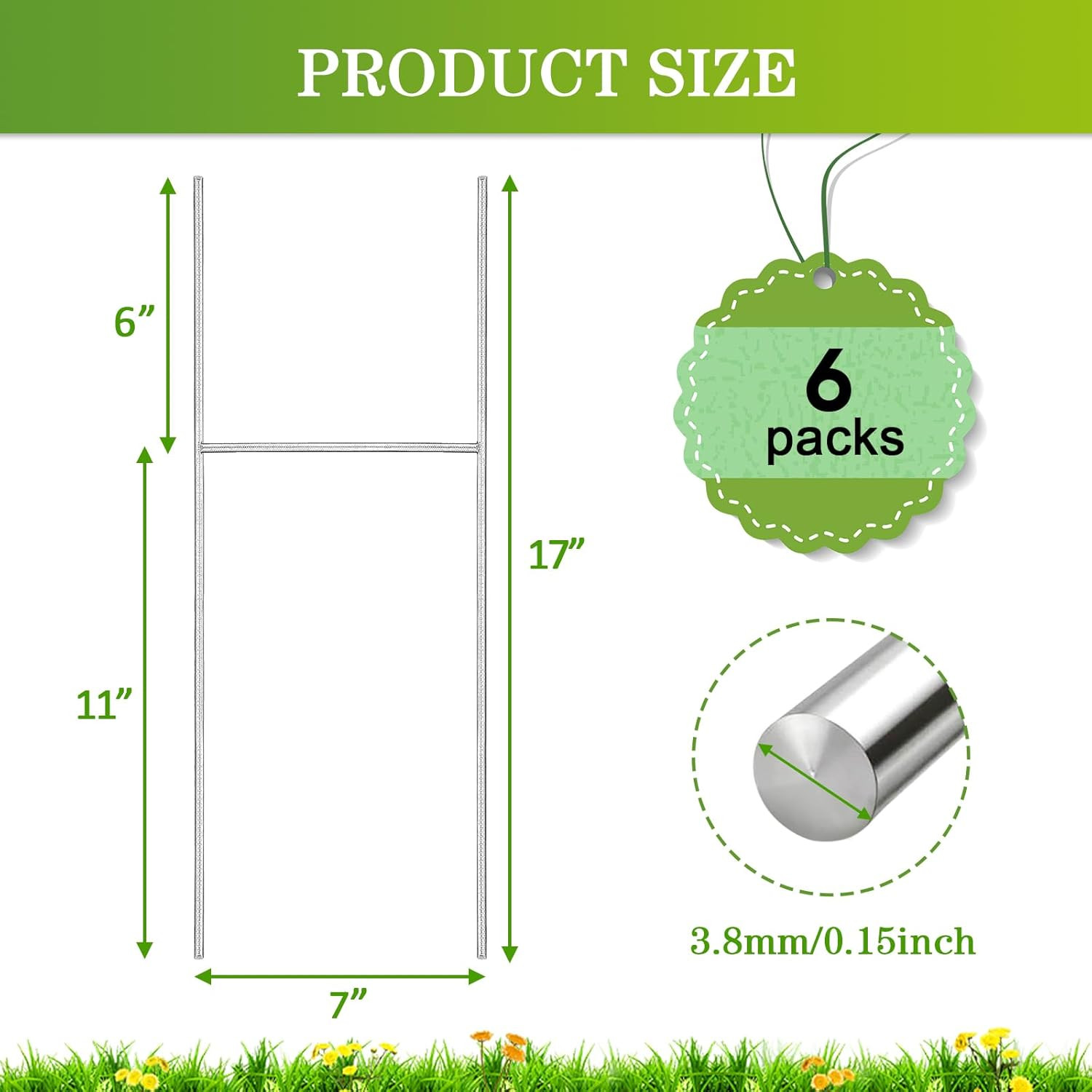 6 Pack Yard Sign Stakes, 17X7.5 INCH H Frames Yard Stakes for Signs for Ground O