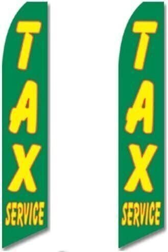 2 (two) Pack Tall Swooper Flags Green with Yellow Red Text TAX SERVICE