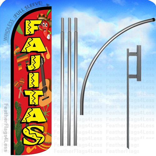 FAJITAS – Windless Swooper Flag KIT Feather Banner Sign 15′ Set rq