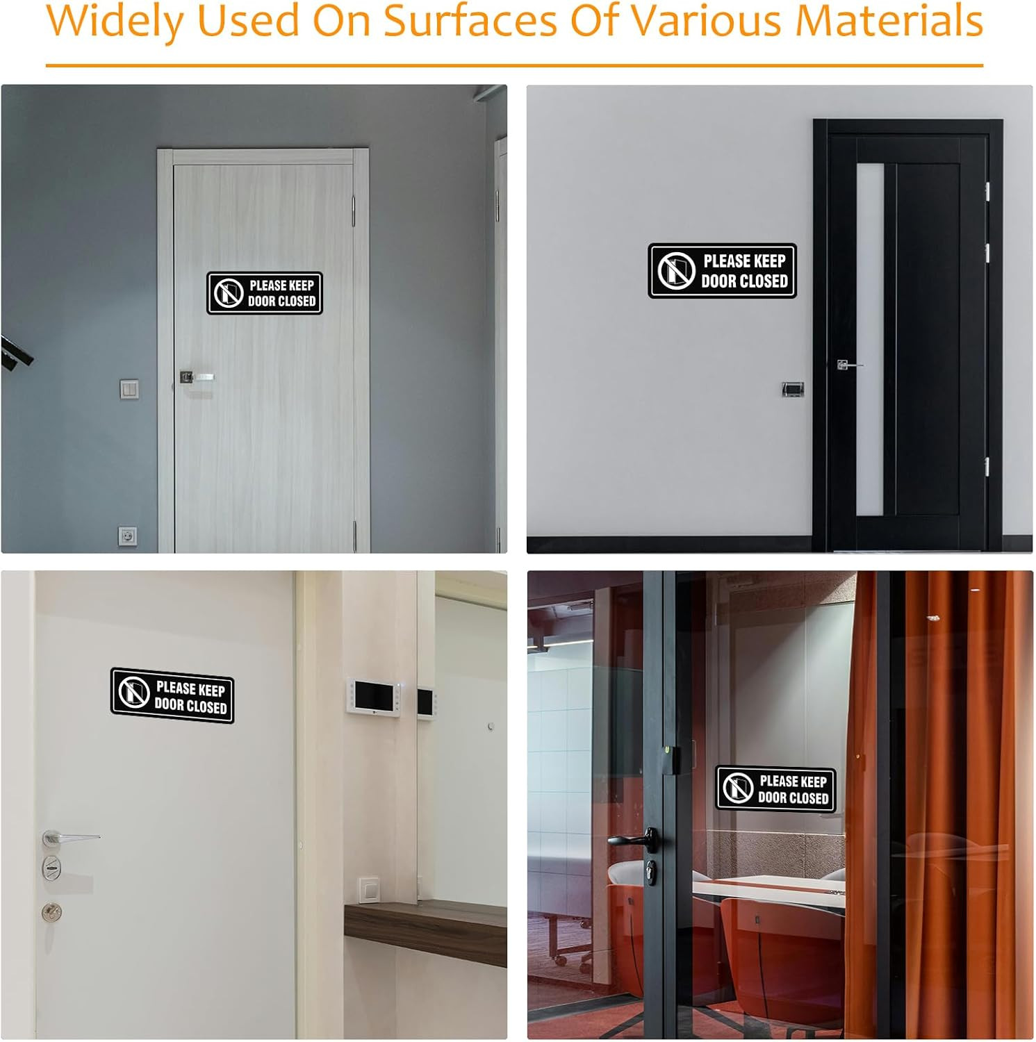 4 Pack- Please Keep Door Closed Signs Self-Adhesive, 8X3Inch Acrylic Keep Door C