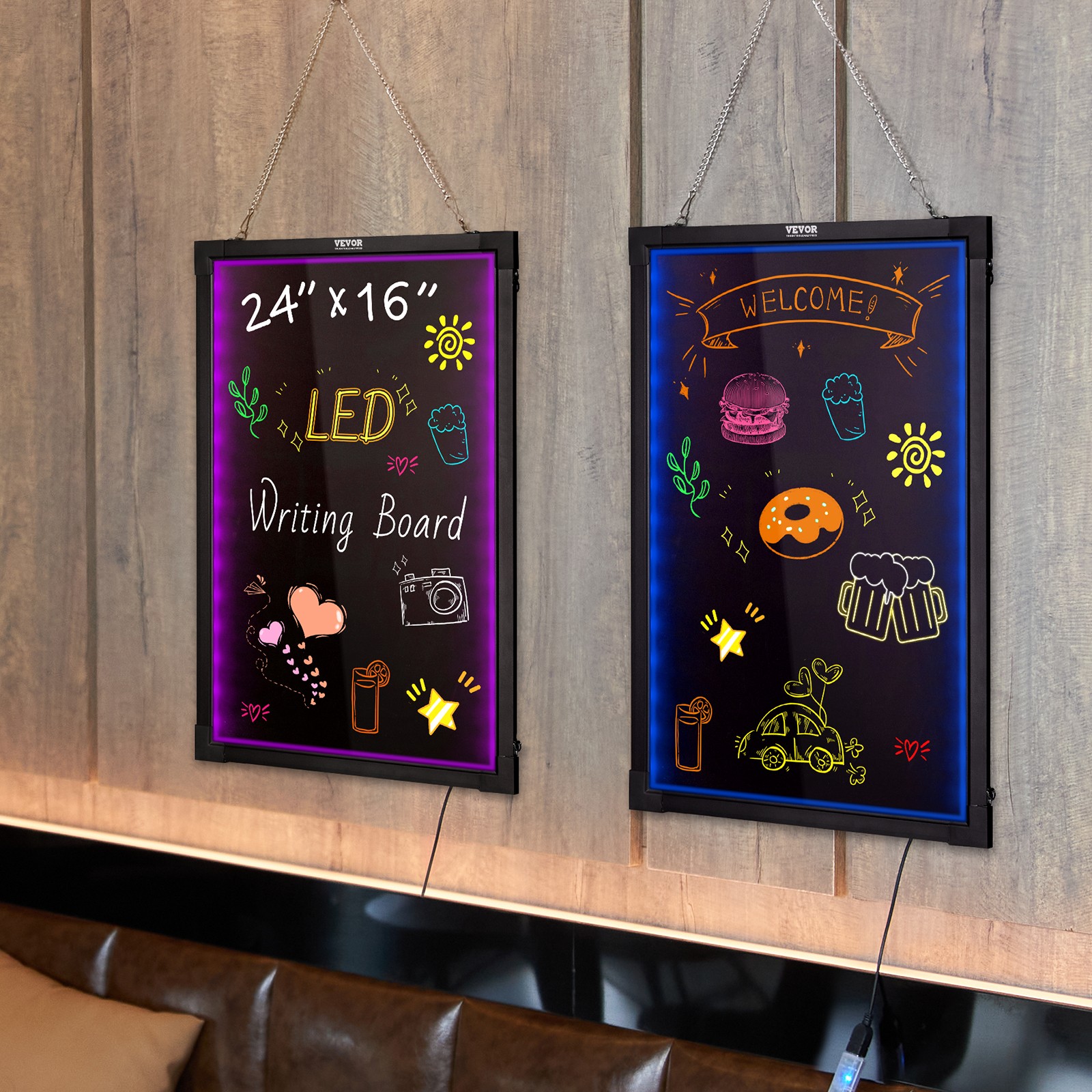 VEVOR LED Message Writing Board 24″x16″ Illuminated Erasable Lighted Chalkboard