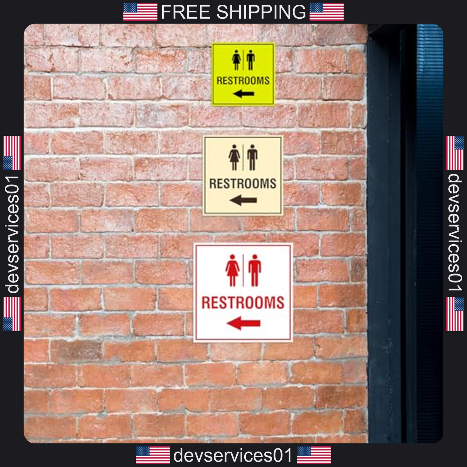 1 Pack Restroom Sign with Adhesive Tape Brushed Silver Plastic