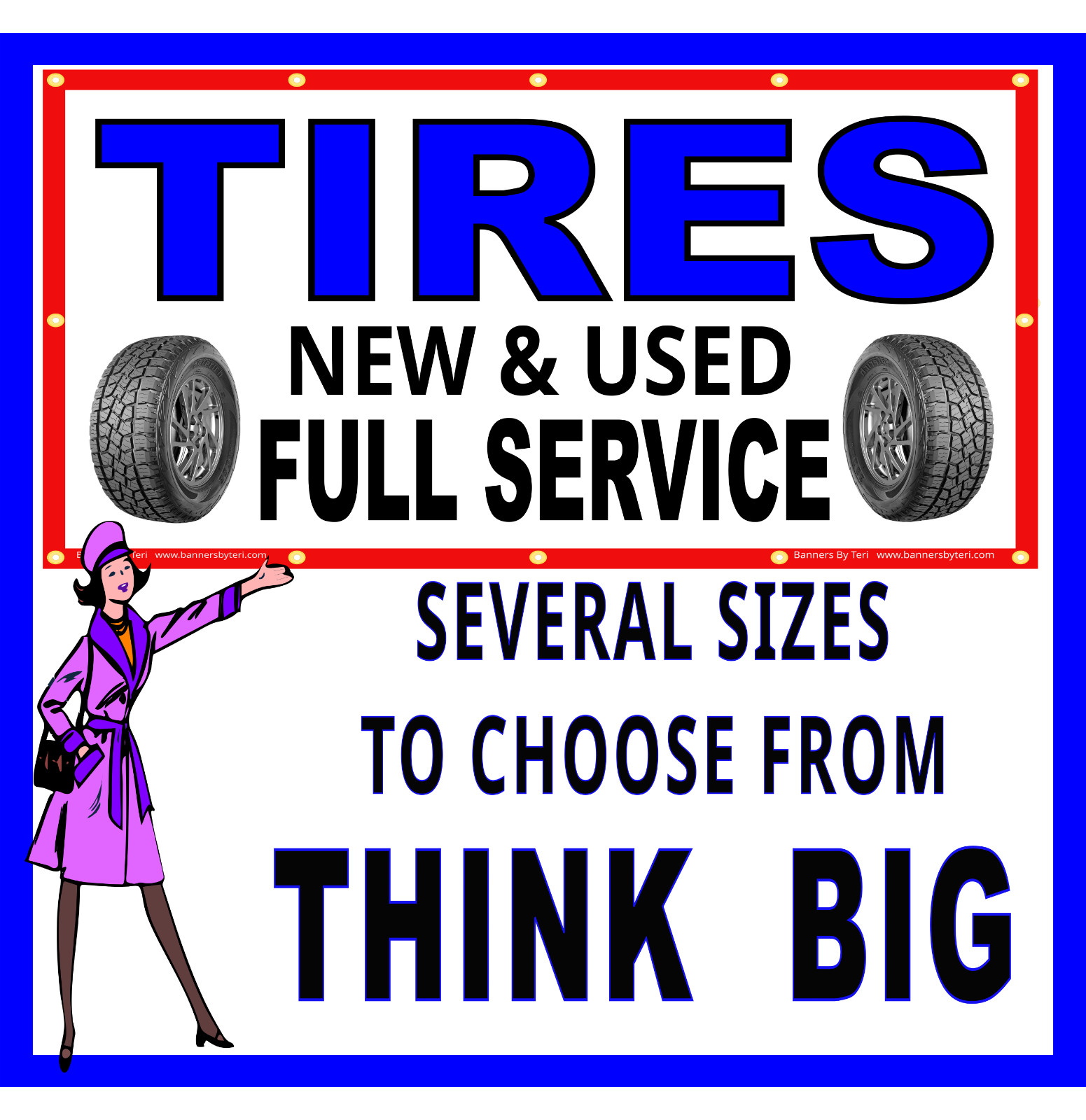 TIRES New & Used FULL SERVICE- Vinyl Banner Signs – White – Fast Ship – USA MADE